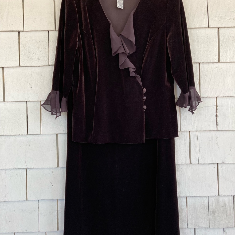 Vintage 90s 2 Piece Brown Velvet Skirt/Jacket Eveningwear Separates Size Large